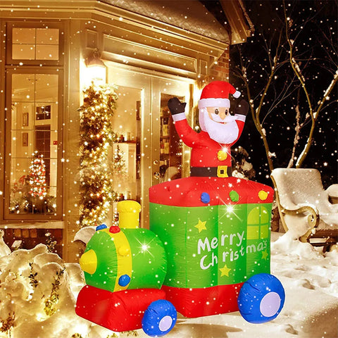 180cm Christmas Lighted Inflatable Santa Claus with Train LED Light Toy Christmas Outdoor