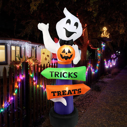 2.4m Big Halloween Inflatable Ghost Holding Pumpkin Street Signs Decoration