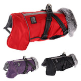 Large Dog Clothes with Harness Winter Warm Fur Collar Waterproof