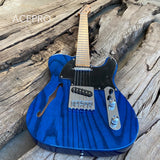 ACEPRO F-hole Electric Guitar 20mm Solid ASH Body Transparent Blue