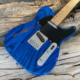 ACEPRO F-hole Electric Guitar 20mm Solid ASH Body Transparent Blue