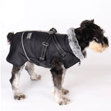 Large Dog Clothes with Harness Winter Warm Fur Collar Waterproof