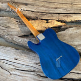 ACEPRO F-hole Electric Guitar 20mm Solid ASH Body Transparent Blue