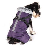 Large Dog Clothes with Harness Winter Warm Fur Collar Waterproof