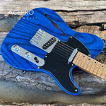 ACEPRO F-hole Electric Guitar 20mm Solid ASH Body Transparent Blue