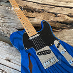 ACEPRO F-hole Electric Guitar 20mm Solid ASH Body Transparent Blue