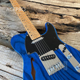 ACEPRO F-hole Electric Guitar 20mm Solid ASH Body Transparent Blue