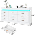 Modern Dresser 9 Drawer with LED Light Wide Drawer Organizer Cabinet for Bedroom Living Room