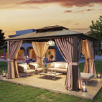 10'x12' Hardtop Gazebo Aluminum Frame Pavilion with Curtains and Netting Outdoor