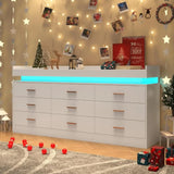 Modern Dresser 9 Drawer with LED Light Wide Drawer Organizer Cabinet for Bedroom Living Room