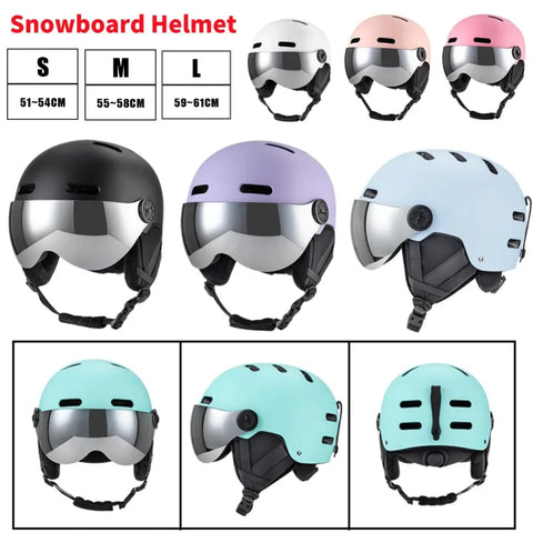 Ski Protective Cap Windproof Snow Ski Helmet with Detachable Glasses