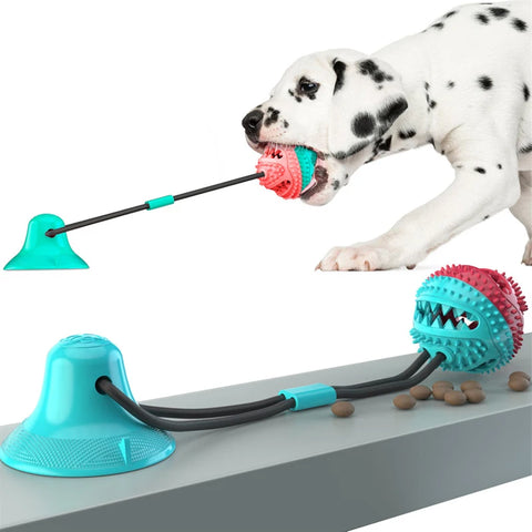 Dog Food Toy Silicon Suction Cup Tug Interactive Ball Slow Eating Feeder Pet Chew Bite Tooth Cleaning