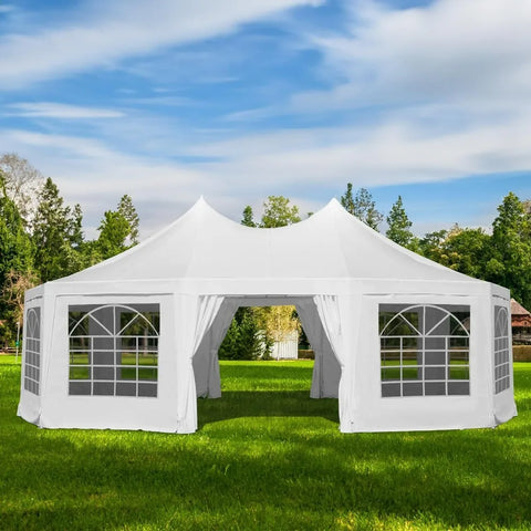 Party Tent White Wedding Tent,26x19ft 8Church Windows and 2 Pull-Back Doors Outdoor Gazebo