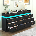 Modern Dresser 9 Drawer with LED Light Wide Drawer Organizer Cabinet for Bedroom Living Room