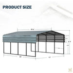 12 x 20 ft Carport with Galvanized Steel Roof - 12' x 20' x 8.4' Multi-Use Shelter