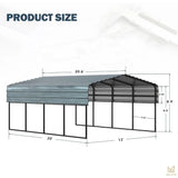 12 x 20 ft Carport with Galvanized Steel Roof - 12' x 20' x 8.4' Multi-Use Shelter