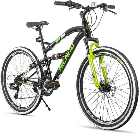 26 Inch Mountain Bike Full-Suspension 21 Speeds Drivetrain with Disc-Brake