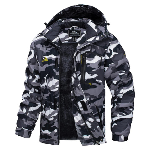 Men's Hooded Fleece Ski Jacket Waterproof Thermal Thick Warm Parka