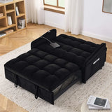 3 in 1 Sleeper Sofa Couch Bed with USB & Type C Port 52" Small Modern Convertible Tufted Velvet Loveseat