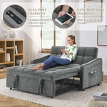 3 in 1 Sleeper Sofa Couch Bed with USB & Type C Port 52" Small Modern Convertible Tufted Velvet Loveseat