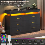 Modern Dresser 9 Drawer with LED Light Wide Drawer Organizer Cabinet for Bedroom Living Room