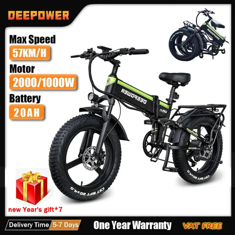 DEEPOWER 2000W Adults Electric Bike Bicycle 48V 20AH 20 Inch Fat Tire