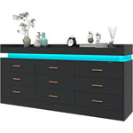 Modern Dresser 9 Drawer with LED Light Wide Drawer Organizer Cabinet for Bedroom Living Room