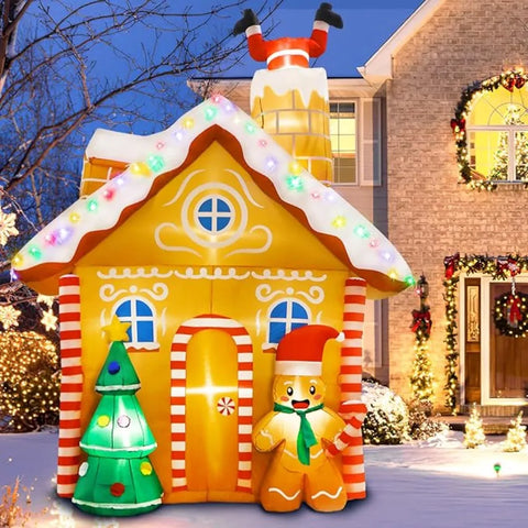 10FT Christmas Inflatables Gingerbread House Decorations Outdoor