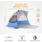 Beach Tent Sun Shelter Pop Up  X-Large 4-5 Person Portable Beach Shade