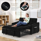 3 in 1 Sleeper Sofa Couch Bed with USB & Type C Port 52" Small Modern Convertible Tufted Velvet Loveseat