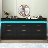 Modern Dresser 9 Drawer with LED Light Wide Drawer Organizer Cabinet for Bedroom Living Room