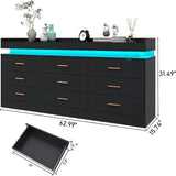 Modern Dresser 9 Drawer with LED Light Wide Drawer Organizer Cabinet for Bedroom Living Room