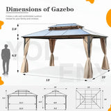 10'x13' Hardtop Gazebo Outdoor Polycarbonate Double Roof Canopy