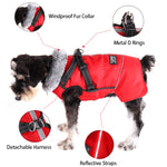 Large Dog Clothes with Harness Winter Warm Fur Collar Waterproof