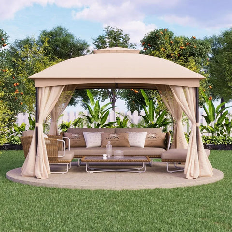 Patio Canopy Gazebo10x12 Sturdy Metal Gazebo with Mosquito Netting and Double Air Roofs