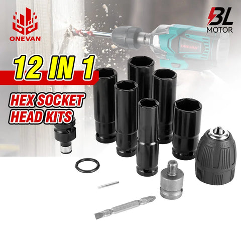 12Pcs Kit Drill Chuck Drive Adapter Set Electric Impact Wrench Hexs Socket Adapter