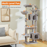 Multi-Level Cat Tree with Scratching Posts Cozy Condo Hammock Large Top Perch