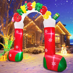 Merry Christmas Tree Arch Santa Claus Sleigh Inflatable Decoration Home Outdoor With LED Light