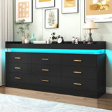 Modern Dresser 9 Drawer with LED Light Wide Drawer Organizer Cabinet for Bedroom Living Room