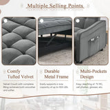 3 in 1 Sleeper Sofa Couch Bed with USB & Type C Port 52" Small Modern Convertible Tufted Velvet Loveseat