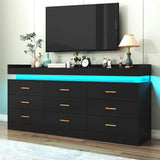 Modern Dresser 9 Drawer with LED Light Wide Drawer Organizer Cabinet for Bedroom Living Room