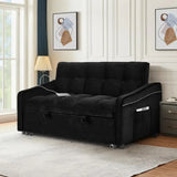 3 in 1 Sleeper Sofa Couch Bed with USB & Type C Port 52" Small Modern Convertible Tufted Velvet Loveseat