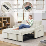 3 in 1 Sleeper Sofa Couch Bed with USB & Type C Port 52" Small Modern Convertible Tufted Velvet Loveseat