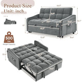 3 in 1 Sleeper Sofa Couch Bed with USB & Type C Port 52" Small Modern Convertible Tufted Velvet Loveseat