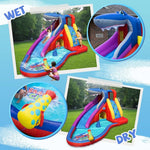 Inflatable Water Slide  Red Shark Bounce House with Slide for Wet and Dry Playground