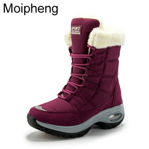 Moipheng Women Boots Winter Keep Warm Quality Mid-Calf Snow Boots Ladies